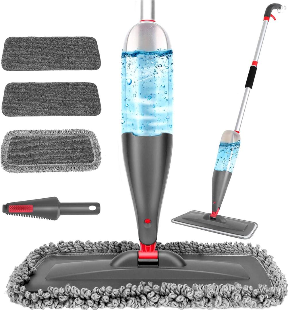 Spray Mop for Floor Cleaning with 3pcs Washable Pads - Wet Dry Microfiber Mop with 800 ml Refillable Bottle for Kitchen Wood Floor Hardwood Laminate Ceramic Tiles Floors Dust Cleaning (Gray)