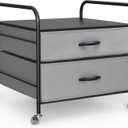 Mini Fridge Stand with Storage, WAYTRIM Kitchen Fridge Stand Mini Fridge Organizer Stand for Dorms Refrigerator Stand with Metal Frame Wooden Tabletop 4 Swivel Wheels for Mobility, 2 Drawer