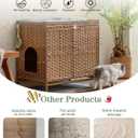 SETVSON Cat Litter Box Enclosure Furniture, Hidden Handwoven Rattan Litter Box with Mat, Large Cat House with Metal Heightened Feet, 30.3 x 18.3 x 28 Inches, Indoor for Living Room, Bedroom Natural