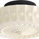 Bofea-Cream Glass Semi Flush Mount Ceiling Light Creative Sunflower Ceiling Light Fixture,Vintage Black Flush Mount Ceiling Lamp,Mid Century Ceiling Lighting for Bedroom,Hallway,Schoolhouse Kitchen. (milk yellow)