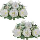 NUPTIO Artificial Flowers Ball Centerpieces: 2 Pcs 9.8 Inch Diameter Fake Kissing Rose Floral Balls for Wedding Party Bridal Shower Valentine Home - White Bouquet Arrangement Decorations for Table