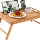 ROSSIE HOME Bamboo Bed Tray with Phone Holder, Large Lap Desk for Laptops up to 15.6 Inches Natural Style No. 78007