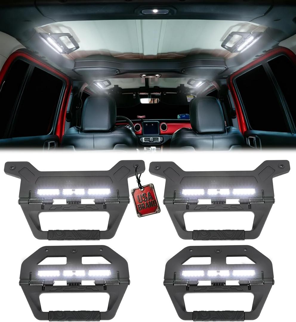 Grab Handles for Jeep Wrangler JL JLU & Gladiator JT 2018-2026 Interior Lights Accessories 4 Door Dome Reading Light Lighting Kit (4-Pieces)