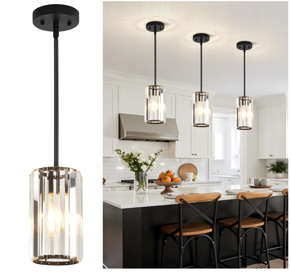 3-Pack Black Pendant Lights Fixtures,Crystal Pendant Lighting