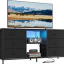 SONGMICS BELLAH Collection - TV Stand for TVs Up to 65 Inches, Dresser for Bedroom, Living Room, Chest of Drawers, Steel, 6 Drawers and 2 Shelves, Modern, Ink Black ULGS132B101S, 13.8"D x 57.8"W x 26.8"H