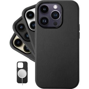 LONLI Classic - (for iPhone 14 Pro) - European Nappa Leather Case - Smoothen and Soften Over Time - Compatible with Magsafe - Black