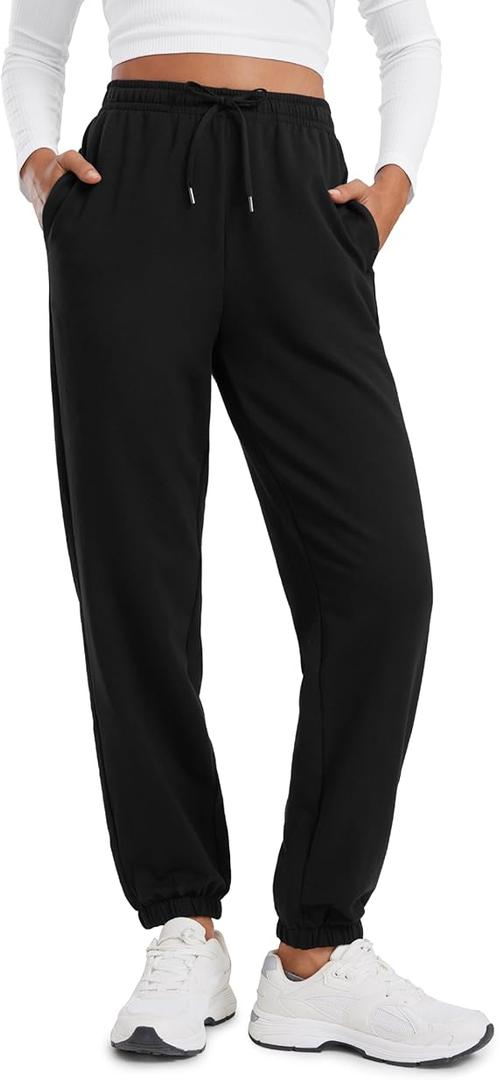 CRZ YOGA Fleece Sweatpants Women Cotton Joggers High Waisted Lounge Casual Travel Elastic Bottom Pants with Pockets, NAVY, XS