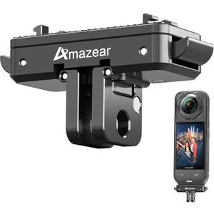 AMAZEAR Metal Magnetic Quick-Release Mount for Insta360 X5 X4 Air Accessories, Insta 360 X5 / Ace Pro 2 Aluminum Alloy QR Adapter with Go-Pro and 1/4"-20 Threaded Mount, Black