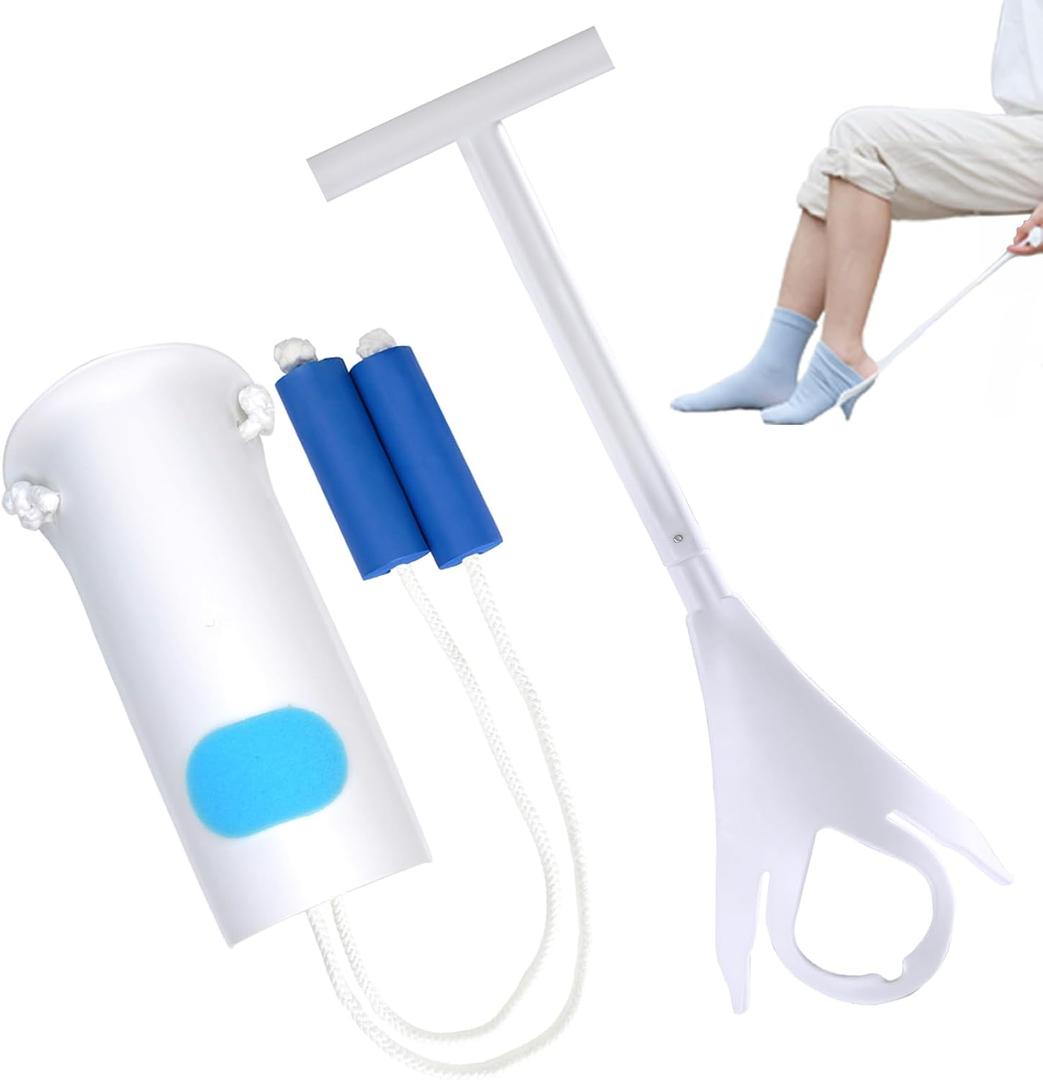 Sock Aid Kit, Sock Puller Aid Easy On and Off, Sock Assistant Device No Bending, Sock Aids for Putting On Socks and Sock Remover, Sock Helper for Seniors, Pregnant, and Limited Mobility (2 Piece White)