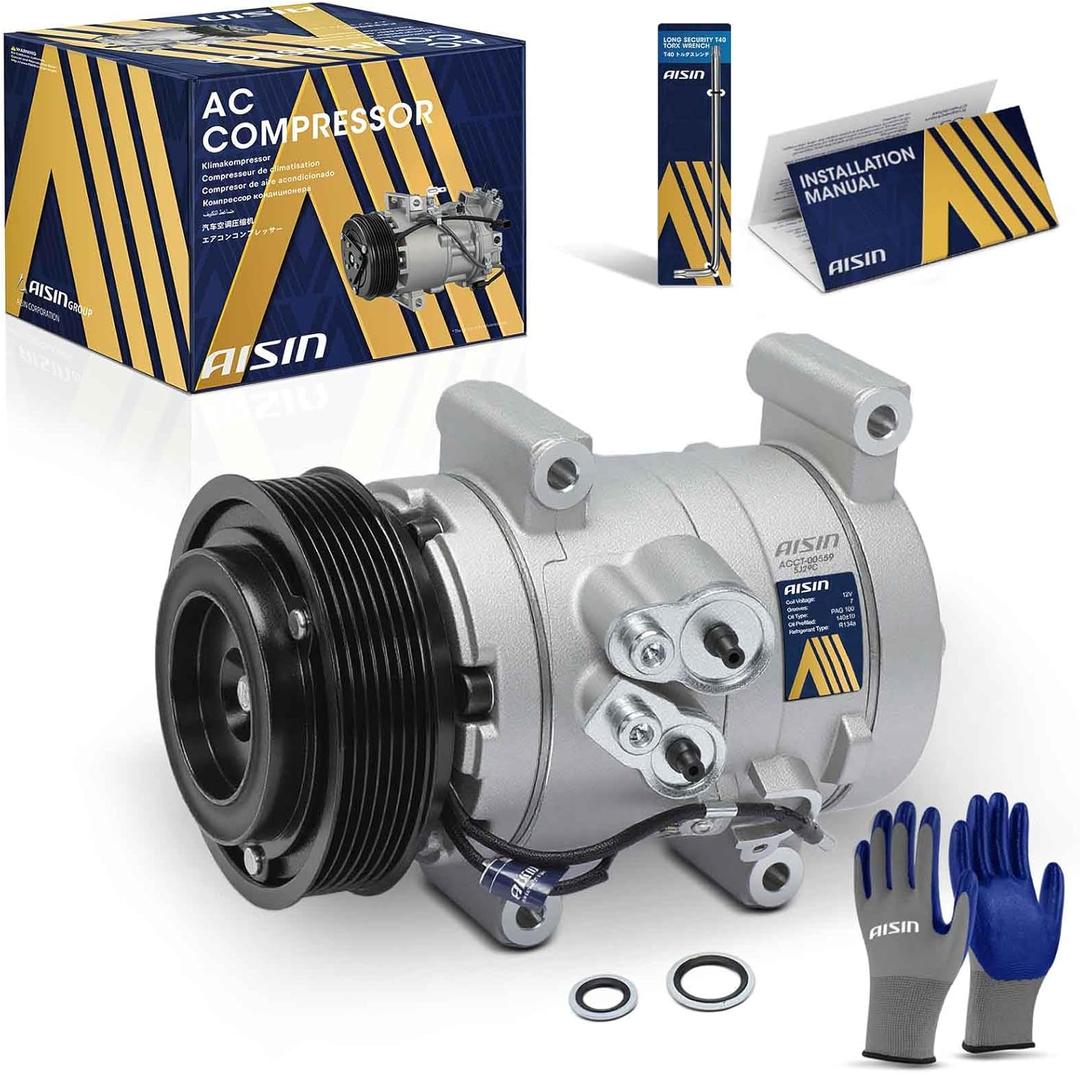AISIN AFTERMARKET ACCT-00559 Air Conditioner AC Compressor - Compatible with Toyota Tacoma 2005-2015 2.7L 4.0L - with 7-Pulley Groove, with Clutch