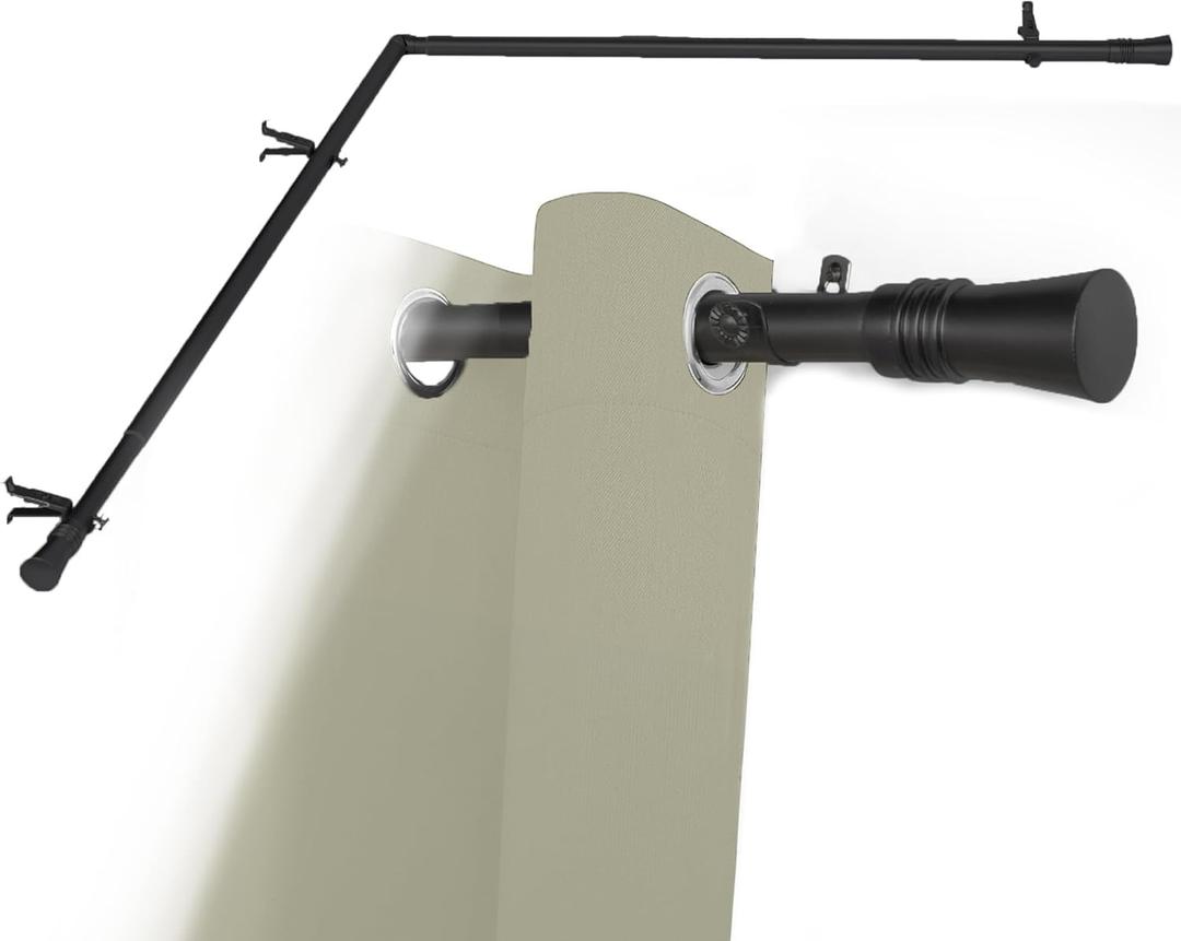Adjustable Black Corner Curtain Rod 36-72 Inch for Windows – Decorative Curtain Rods with 360° Rotating Connector Fit All Curtain Types/Rooms