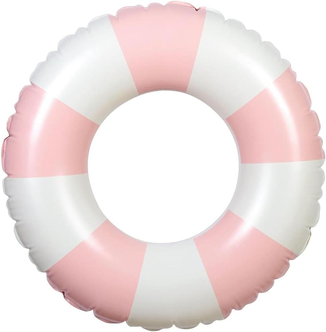 Medium 25 Inch Classic Striped Swim Ring for Kids and Adults, Inflatable Pool Float, Inner Tube for Summer Party Beach (Pink)