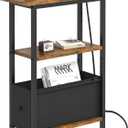 Narrow Side Table with Charging Station, Skinny End Table for Small Spaces, Thin Sofa Side Table with 1 Fabric Drawer, Slim Nightstand for Living Room, Bedroom, Rustic Brown