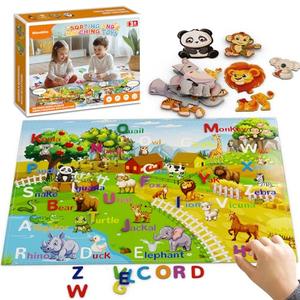 Pack Of 2 Sorting Toys for Toddlers, Wiznobliss Animal Puzzles Learning A B C Alphabet Matching Toys for Toddlers, Montessori Fine Motor Sensory Animal Alphabet Puzzle for 3+ Year Old.