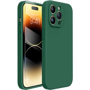 Miracase Designed for iPhone 14 Pro Case with Screen Protector, [Upgraded Camera Protection], Shockproof Liquid Silicone Rubber Phone Case Cover for 14 Pro 6.1 inch, Alpine Green