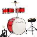 3-Piece 13 Inch Kids Drum Set, Beginner Junior Drum Kit with Adjustable Throne Cymbal Pedal Wooden Drumsticks, Poplar Hardwood Educational Musical Toy Gift for Boys Girls 3-9 Years Old