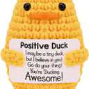 5 x Stocking Stuffers for Women Men Teens Christmas Essentials White Elephant Gifts Inspirational Crochet Duck Anniversary Cute Handmade Knitted Duck Toy with Positive Card Cheering I Love You Gift