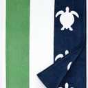 cabanana Large Beach Towel Oversized - Cotton Velour 35 x 70 Inch Sea Turtle Striped Terry Pool Towel, Cabana Soft Swimming Towel for Adults Women Men (Navy Feldspar)