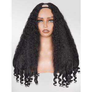 Afro Wig V Part Kinky Curly Wigs for Black Women, 180% Density Wear and Go Glueless Wig with Unique Bouncy Curls in the End, Synthetic No Leave out Clip in (#1B Black wig, 22 Inch)
