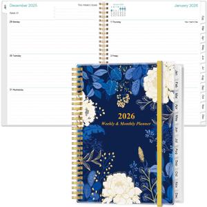 2026 Planner - Weekly Monthly Planner 2026 from January 2026 to December 2026 with 12 Monthly Tabs, Flexible Cover, Inner Pocket, 8.5" x 11", Blue Leaf Flower