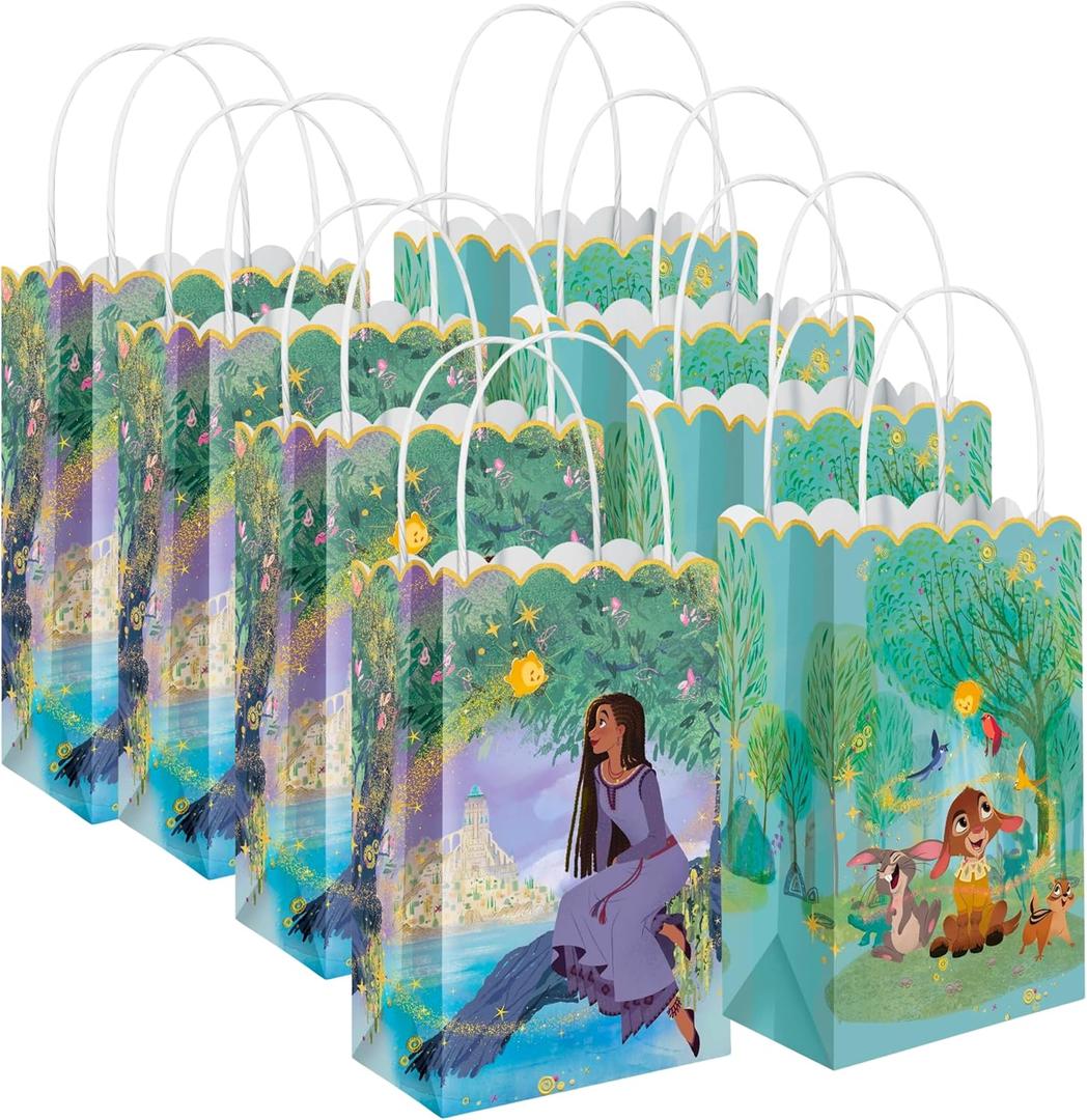 Amscan Vibrant Multicolor Wish Printed Kraft Bags Kraft Bags - 8.25"" x 5.25"" (Pack of 8) - Fun & Sturdy Gift Bags - Stand Out & Unique Style - Perfect for Kids' Parties, Inches