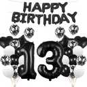 GLZLMM 13th Birthday Balloon 13th Birthday Decorations Black 13 Balloons Happy 13th Birthday Party Supplies Number 13 Foil Mylar Balloons Latex Balloon for Girls,Boys,Women,Men