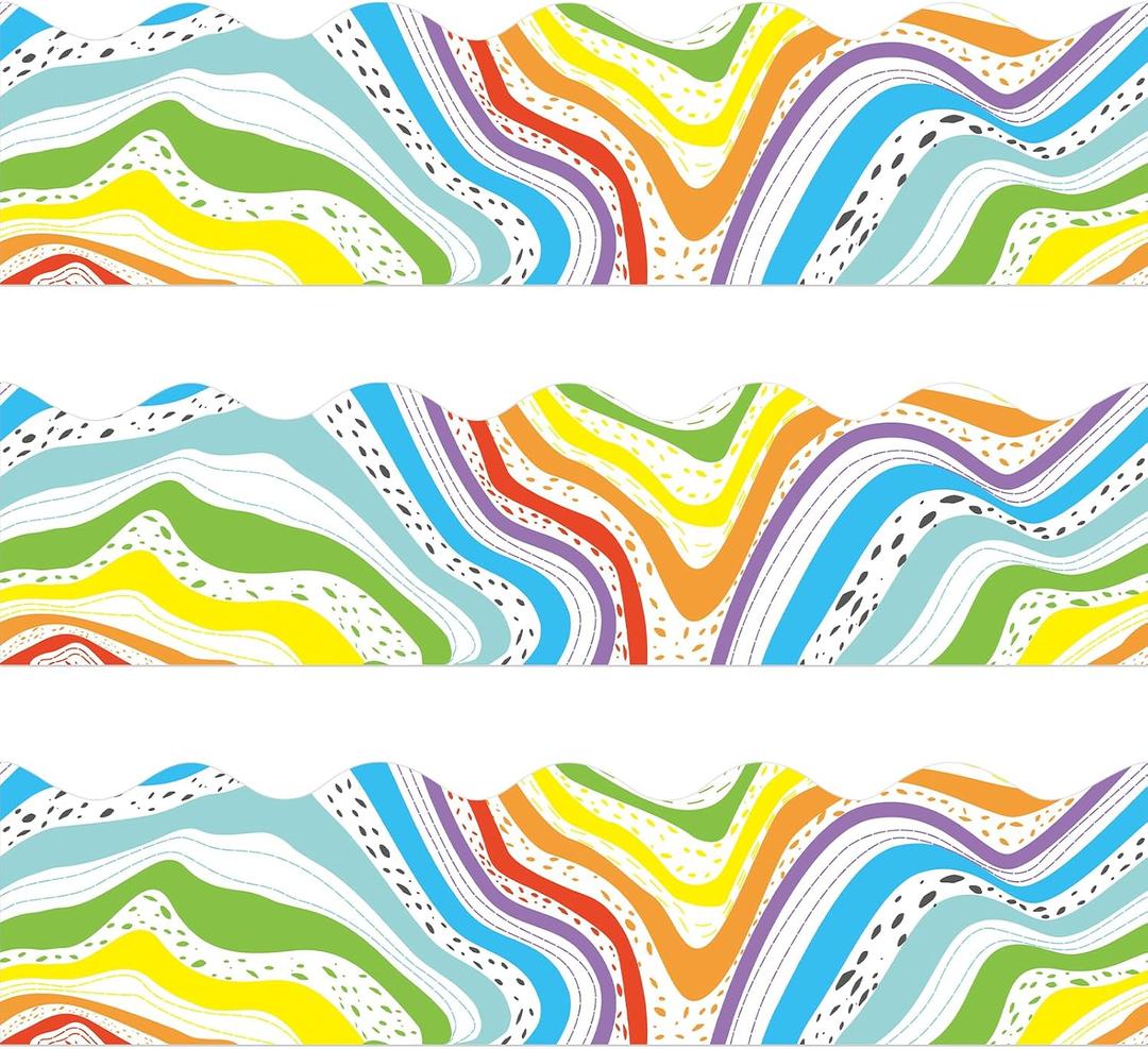3 x 72 FT Rainbow Bulletin Board Borders Colorful Scalloped Borders Decorative Stripe Dot Bulletin Board Trim for School Classroom Decoration