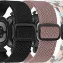 Braided Stretchy Solo Loop Bands Compatible With Fitbit Versa 3/Versa 4/Sense 2/Sense for Women Men Nylon Elastic Straps Wristbands for Fitbit Versa 3/4(3 Pack) (Black+Smoke Purple+Coral)