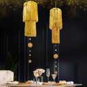 Cheerland Gold Tinsel Chandelier Mothers Day Party Decor 2 Tier Haning Fringed Circle Star Garland for Graduation Birthday Anniversary Bridal Shower Wedding Ceiling Best Mom Day Decorations Supplies