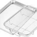 TeamFar Air Fryer Basket for Oven, 12.5x9.6 Stainless Steel Air Fryer Basket and Tray, Oven Air Fryer Rack with Baking Pan for Cooking Baking Broiling Grilling, Heavy Duty & Dishwasher Safe