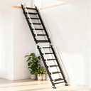 Foldable Aluminum Loft Stairs Ladder, 12 Step Folding Bunk Bed Ladders with Handrails, Portable Anti-Slip Egress Attic Ladder, Floor-Mounted Metal Roof Access Step Ladders for Dorm RV Home Attic Stair (10.5ft, Black)