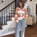 ECOWISH Women's Cropped Cardigan Sweaters 2025 Fall Striped Color Block Long Sleeve Button Up Knit Sweater Y2k Coats (Orange)