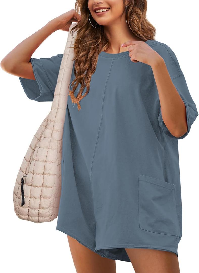 Womens T Shirt Romper Hot Shot Tee Romper for Summer Casual Short Sleeve Oversized Athletic Workout Outfits (Medium, Bluegrey) Womens T Shirt Romper Hot Shot Tee Romper for Summer Casual Short Sleeve Oversized Athletic Workout Outfits (Medium, Bluegrey)