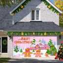 Christmas Garage Door Banner 13x6ft Pink Gingerbread House Merry Christmas Theme Backdrop Banners for Outside Inside Winter Door Cover Garage Wall Covering for Party Garage Decorations