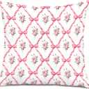 Coquette Pink Bow Floral Pillow Covers 18x18, Coquette Preppy Girly Room Decor, Aesthetic Pink Ribbon Bow Flower Decorative Throw Pillow Covers for Girls Bedroom Dorm