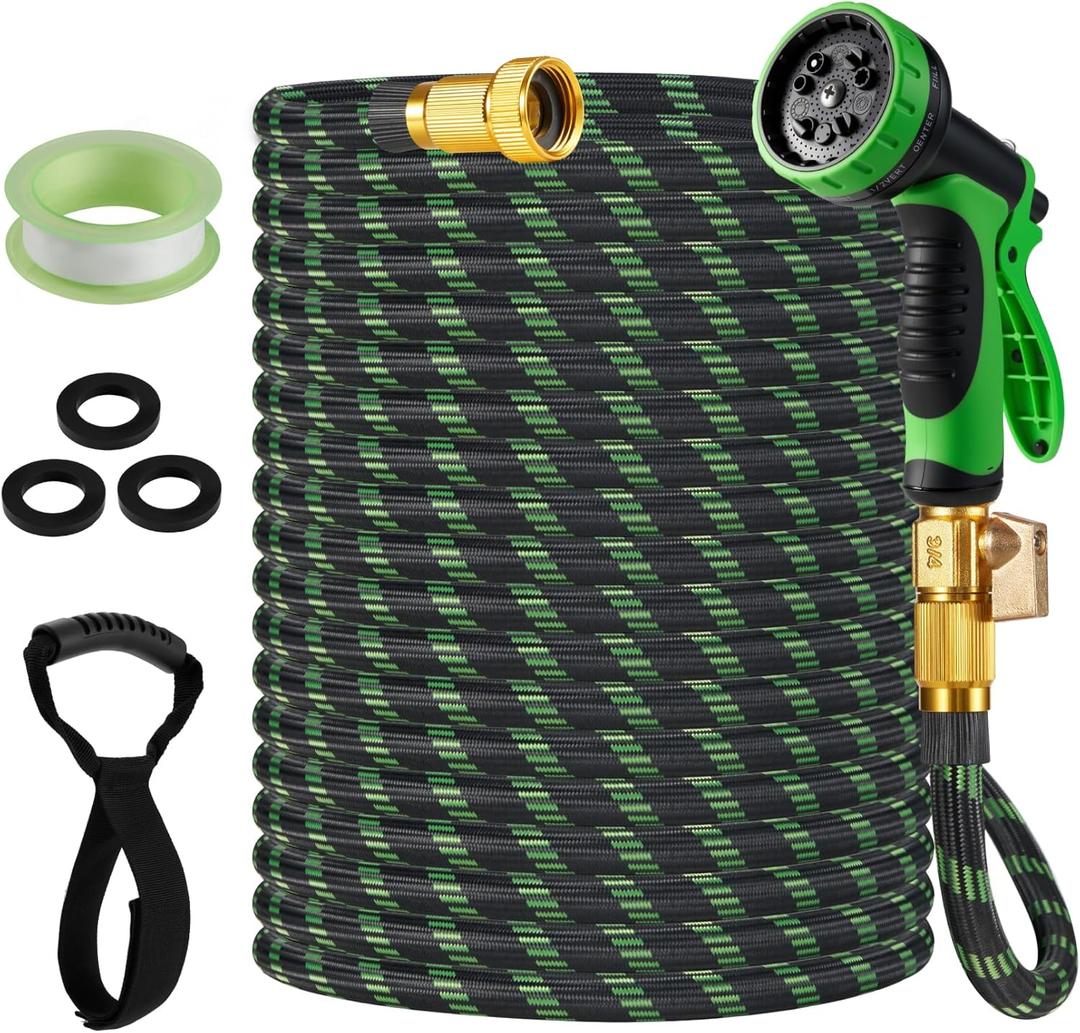 100ft Lightweight Flexible Garden Hose, Non-Expandable Water Hose with 10-Function Spray Nozzle for Yard,Outdoors,RV
