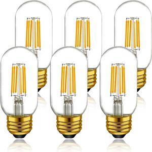 Dimmable Tubular led Bulb T45/T14, Warm White 2700k,60W Equivalent,Vintage Edison Style LED Filament Light Bulbs, E26 Medium Base 600LM, Pack of 6