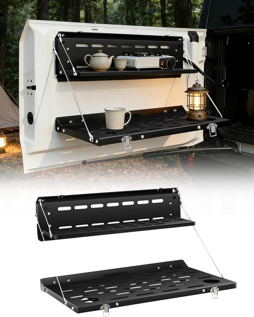 Double Layer Tailgate Table, Compatible with Ford Bronco 2/4 Door 2021-2025 | Bronco Accessories, Rear Door Foldable Double-layer Cargo Shelf Camping Storage Shelf Molle Panel
