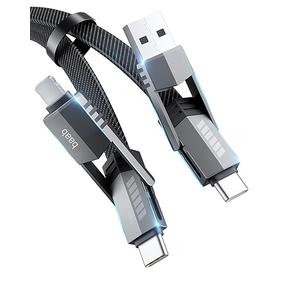 Onylin USB C Cable, [Baab Series] 4 in 1 100W USB C to USB C Cable 5ft Flat Nylon Braided Fast Charging Cord with Data Transfer Combo L/Type C/USB A Port for iPhone iPad MacBook