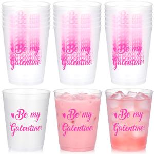 Baderke 16 pcs Galentines Day Cups 16oz Pink Heart Print Plastic Cups Galentine's Day Party Favors for Ladies Celebration Valentine's Friendship women Party Supplies Decorations