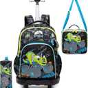 Kids Rolling Backpack for Boys Backpack with Wheels for School Backpacks for Boys Kids Bookbag for Primary Middle School Students with Lunch Box Set (Black Car)