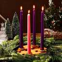 Mumufy 5 Pcs Advent Candle Holder Set Christmas Centerpiece Religious Decorations Snowflake Shape Wooden Advent Candlestick Holders with Purple Pink Taper Candles for Thanksgiving Christmas Nativity