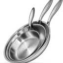 EWFEN Tri-Ply Stainless Steel Frying Pans Set, 8/10/12 Cooking pans, PFOA&PTFE Free Skillet, Induction Cooking Pan, Dishwasher and Oven Safe, Fast & Even Heat, Heavy Duty and Detachable Handle