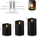 kakoya Flameless LED Candles Battery Operated with Remote and Timer,Flickering Electric Fake Plastic Pillar Candles Set of 24(D3 x H 3" 4" 5") Black