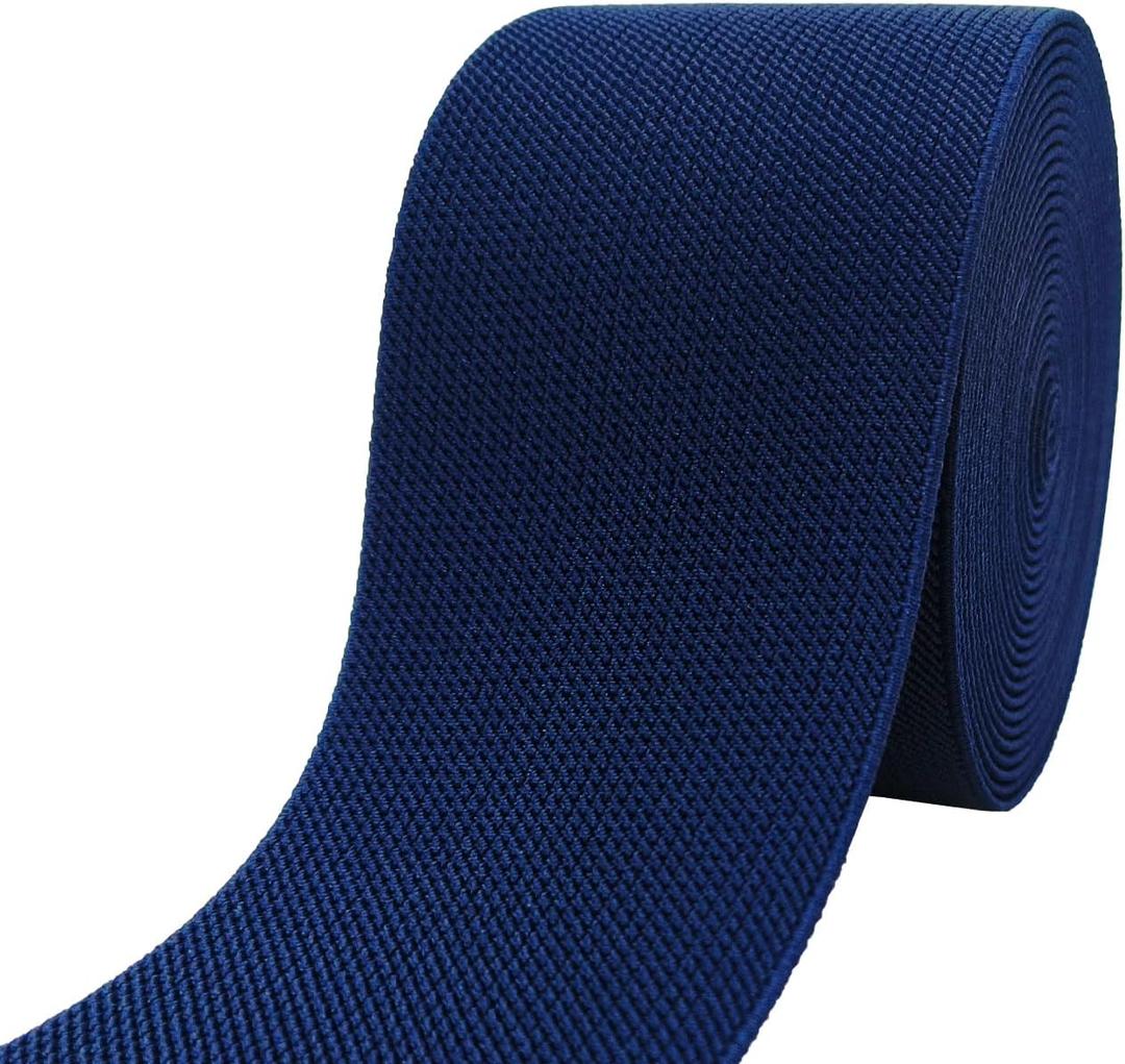 Navy Blue Knit Elastic Band 3 inch 5 Yards Double-Side Twill Woven Elastic Heavy Stretch Elastic Spool for Sewing Pants Waistband, Wigs, Skirts, Craft DIY Projects (#18)