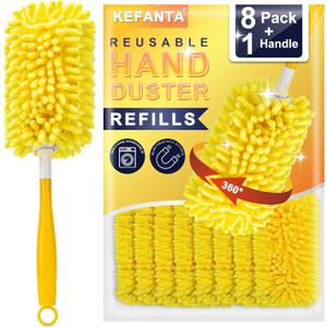 KeFanta Reusable Duster Refill for Swiffer Duster, 360° Heavy Duty Duster Refills 8Pcs with 1 Handle, Washable Microfiber Duster for Cleaning