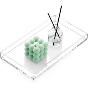 DINGHUO Bathroom Vanity Perfume Tray Acrylic Rectangle Soap Holder for Countertop, Clear Kitchen Sink Organizer for Candle, Jewelry, Keys - 1 Pack