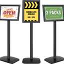3Pcs Heavy Duty Pedestal Sign Holder for Display, 8.5 x 11 inches Adjustable Floor Standing Sign Holder with Weighted Base,Sign Stand for Indoor/Outdoor AdvertisingBlack