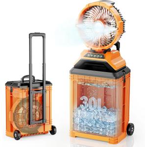 30L Bucket Portable Misting Fan, 30000mAh Rechargeable Battery Powered Oscillating Cooling Fan, 4 Strong Winds, Brushless Motor Outdoor Fans for Fishing/Travel/Garden/Golf/Tent/Office