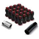 Lug Nuts Aluminum/Alloy Steel Tire Nut Lock 16 PCS Hex Nuts,4xEight Point Spline Nuts,1xHex Socket Key,1xEight Point Spline Socket Key,22mm OD/45mm H (Red Accents/Black Body, M12x1.5)